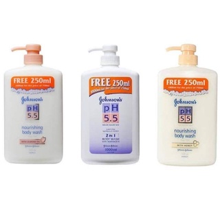 3 สูตรให้เลือก Johnsons pH5.5 nourishing body wash 1000ml. จอห์นสัน​ ครีมอาบน้ำ​ พีเอช 5.5​ 1000มล.(750ml.Free!! 250ml)