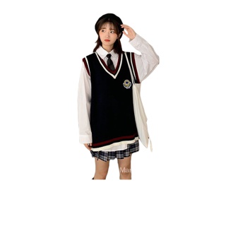 เสื้่อกั๊ก เสื้อกันหนาวไหมพรม คอวี สไตล์เกาหลี ทรงหลวม สำหรับผู้หญิง 2021 SC8182