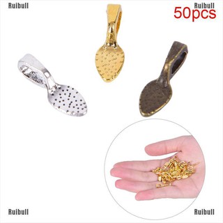 Ruibull☬ 50pcs/set Tibetan Alloy Spoon Glue On Bails Leaf Flat Pad Pendant Bails Tone DIY