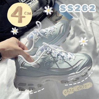 SS262 รองเท้าผ้าใบเกาหลีสีฟ้าอ่อนพาสเทล ส้นตึก งานหนังพรีเมียม