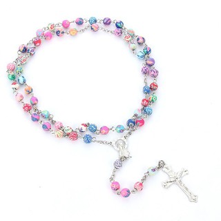 CS1987 (สินค้าพร้อมส่ง) สายประคำหลากสี คาทอลิก สร้อยคอกางเขน สร้อยลูกปัด Rosary Cross Pendant Necklace