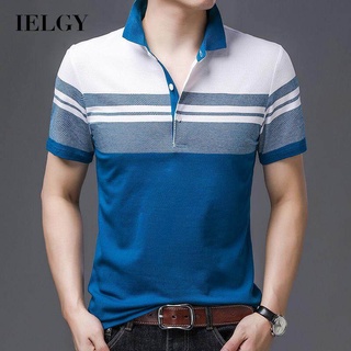 Ielgy เสื้อโปโล แขนสั้น ลําลอง ลายทาง ทรงหลวม สําหรับผู้ชาย