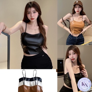 🎏Korea NEW เสื้อหนังสายเดี่ยวสม็อคยืดด้านหลัง มีฟองน้ำซับใน 3 สี