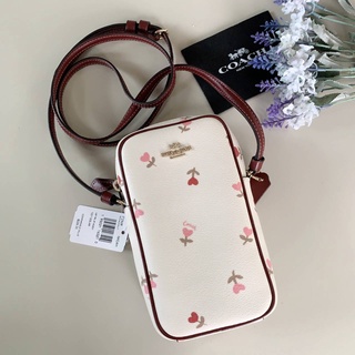 💚แท้💯 พร้อมส่ง💚ที่ใส่โทรศัพท์ COACH C2909 Phone north/south ZIP CROSSBODY WITH HEART FLORAL PRINT