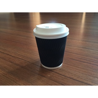 Promotion!! แก้วกระดาษ Black ripple wall paper cup 8oz