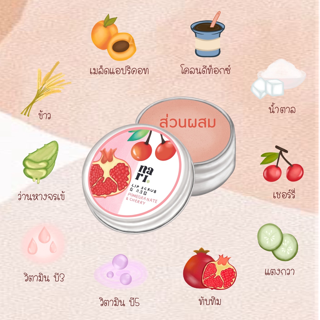 3in1 ลิปสครับนาริ กลิ่นทับทิมเชอรี่ 20g. แก้ปากคล้ำ ปากแห้ง ให้อมชมพู – นาริลิปสครับ Nari Lip Scrub ราคา ถูกที่สุด ดีลบีเคเค แกลเลอรีภาพที่ 6