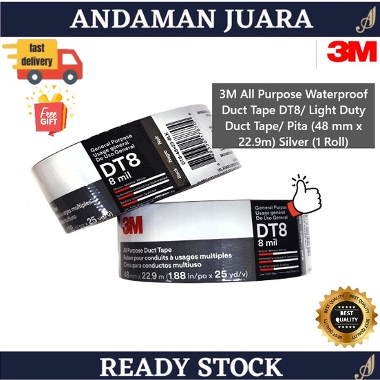 3M All Purpose Waterproof Duct Tape DT8/ Light Duty Duct Tape/ Pita (48 mm x 22.9m) สีเงิน (1 ม้วน)