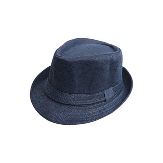 Fedora หมวกคาวบอย ผ้าลินิน สีกรมท่า