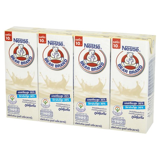 🔥ยอดนิยม!! ตราหมี ผลิตภัณฑ์นมยูเอชที รสจืด 180มล. x 4 กล่อง Bear Brand Plain Flavour UHT Milk Product 180ml x 4pcs