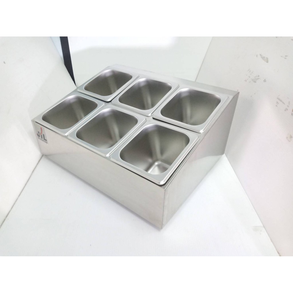 ถาดหลุม ถาดหลุมแสตนเลส ถาดหลุมใส่อาหาร โครงกะบะสแตนเลส แบบเอียง 6ช่อง - รูปที่ 2