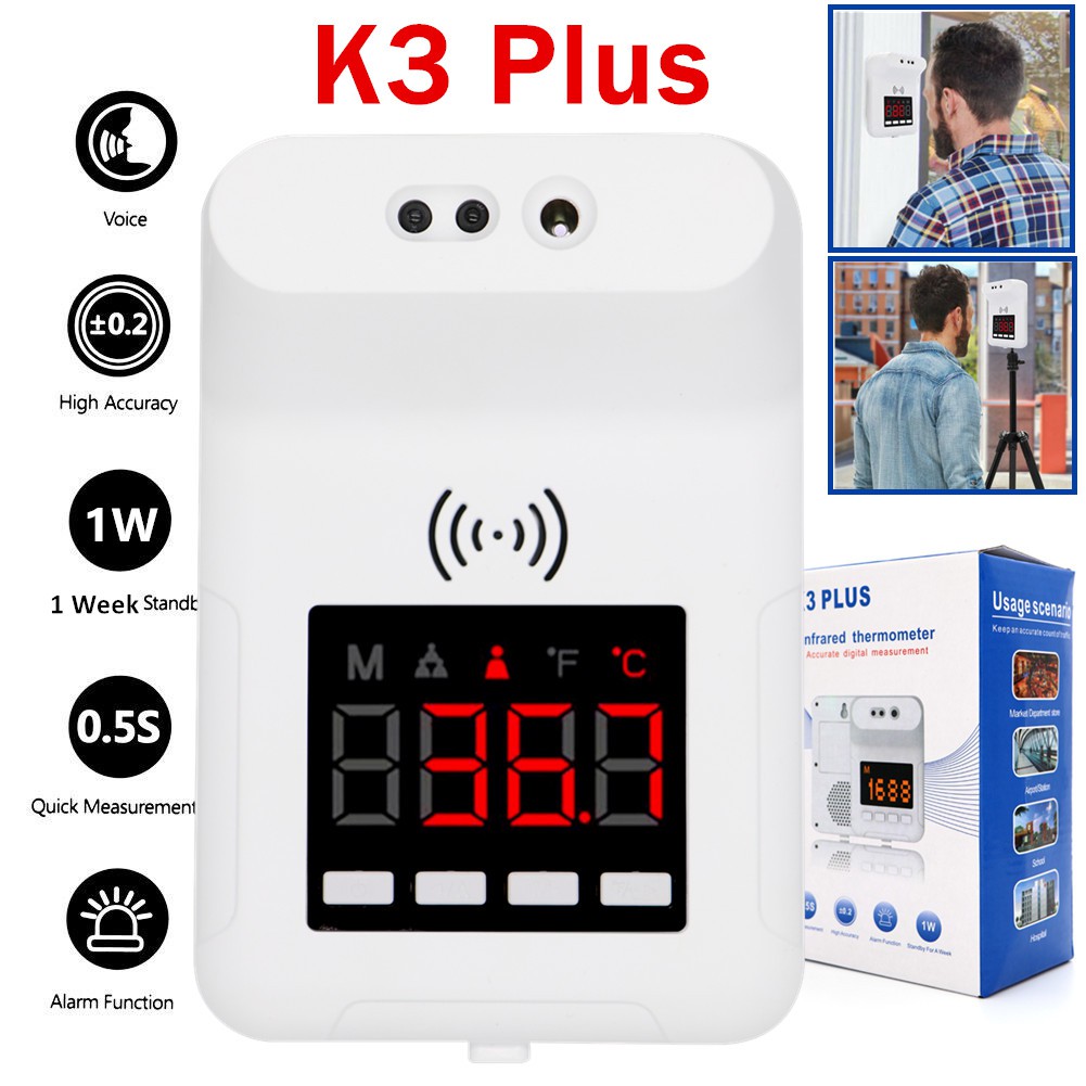 K3 Plus เครื่องวัดไข้ เทอร์โมมิเตอร์ วัดไข้ เครื่องวัดอุณหภูมิแบบติดผนังพร้อมเสียง เครื่องวัดอุณหภูมิอินฟราเรด