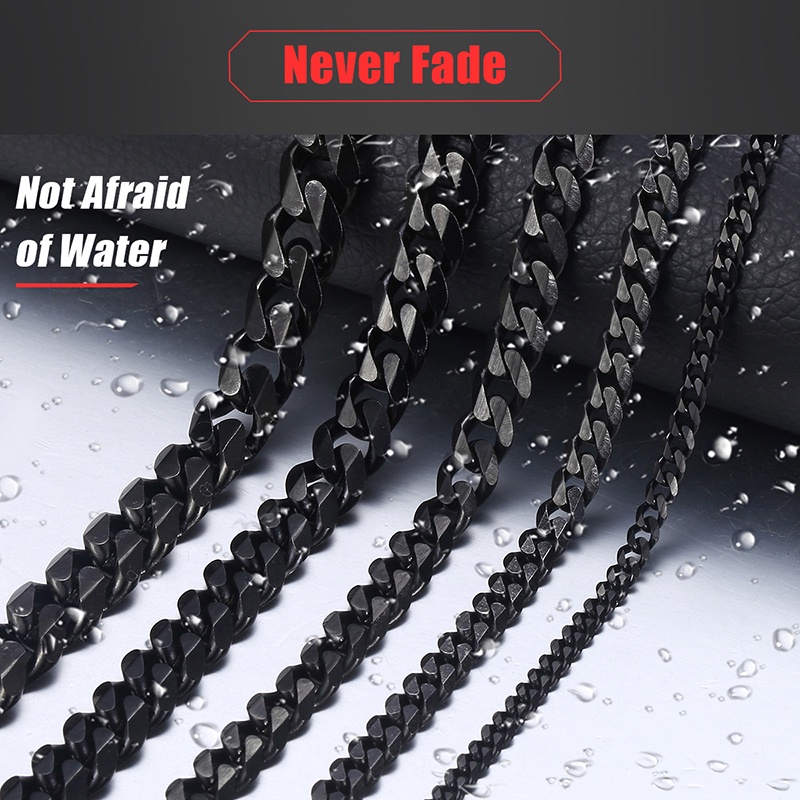 4-12 มม.สร้อยคอสแตนเลสสําหรับผู้หญิงผู้ชาย Curb Cuban Link Chains Punk Blackr สี Mens Chain สร้อยคอ