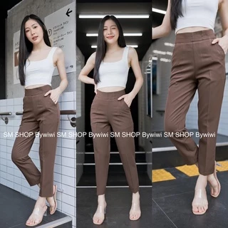 🌈รุ่น S1 🌈กางเกง8ส่วนเอวสูง ทรงบอย ซิปหลัง ผ้าเปเป้หรือผ้าไอวี่ S-2XL พร้อมส่ง