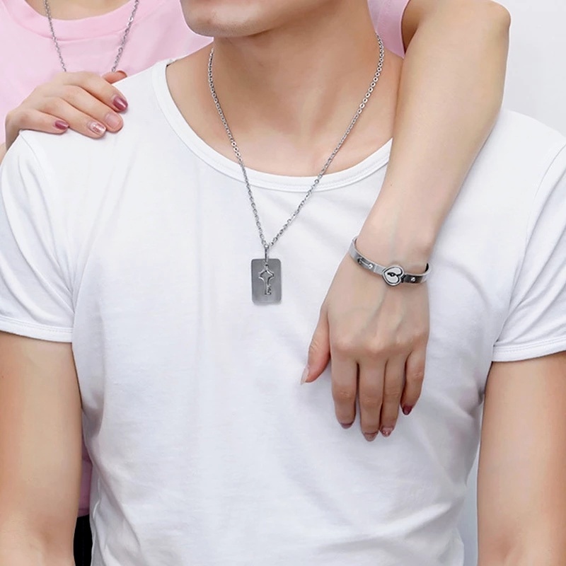ชุดเครื่องประดับ กําไลข้อมือ สร้อยคอ จี้กุญแจ สเตนเลส รูปหัวใจ ล็อก ของขวัญวันวาเลนไทน์ 78 ชิ้น
