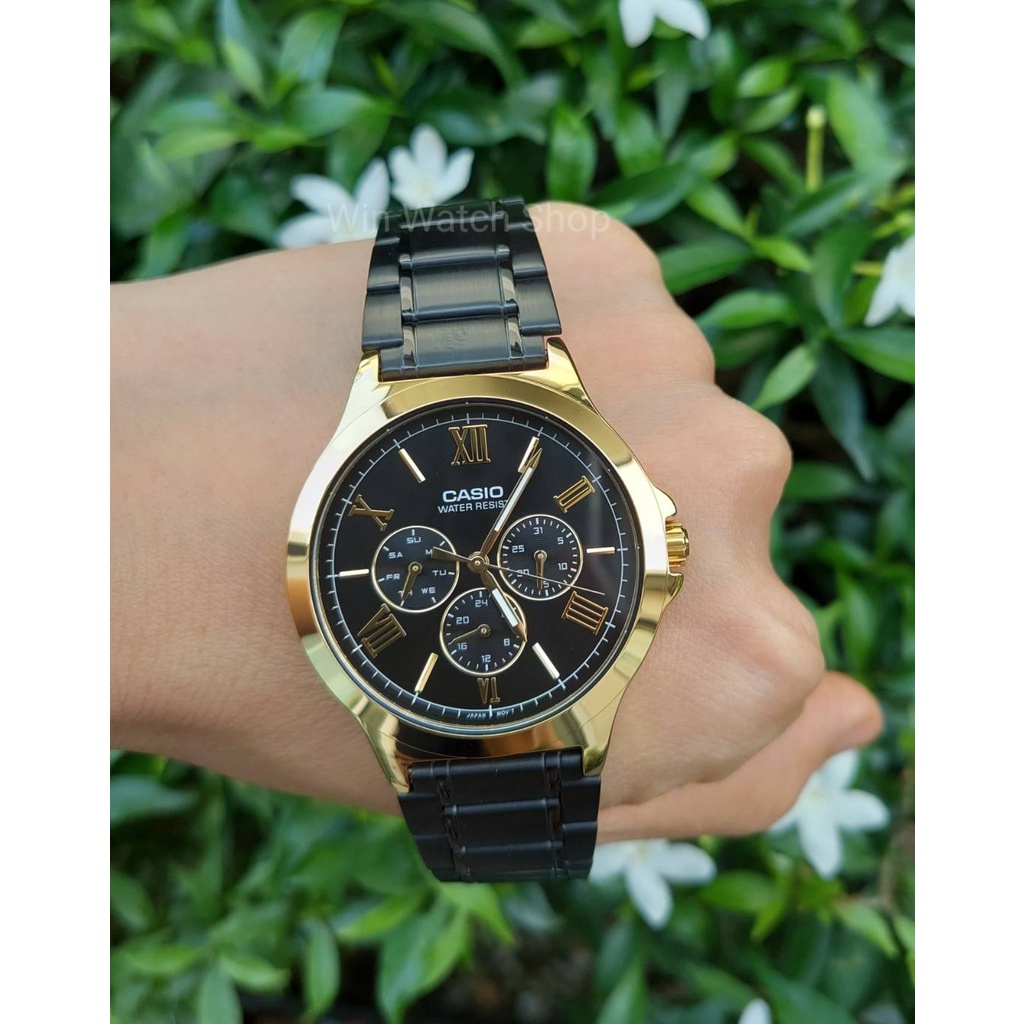 นาฬืกา Casio รุ่น MTP-V300GB-1A นาฬิกาผู้ชาย สายสแตนเลสสีดำ /ทอง รุ่นใหม่ล่าสุด ของแท้ 100% รับประกั