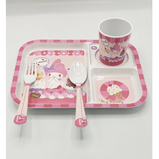 ชุดจานชามเด็ก เมลานีน แก้ว ช้อนส้อม my melody