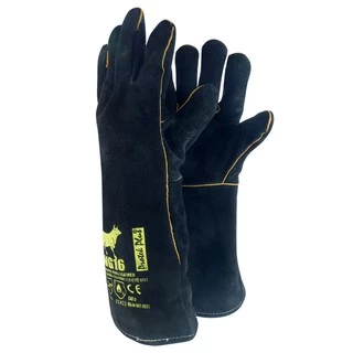 LWG16 BLACK ถุงมือหนังกันความร้อน ถุงมือเชื่อม ซับรอบ มีไส้ตะเข็บ ยาว 16 นิ้ว สีดำ