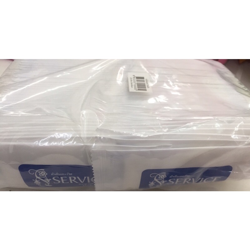 ผ้าเย็นเซอร์วิส เนื้อผ้าสำลี (ขายยกแพ็ค100ชิ้น) 15.2x17.7 cm.