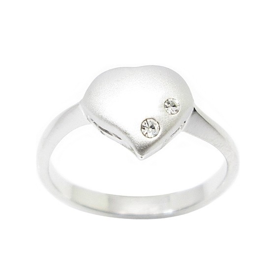 แหวนผู้หญิงมินิมอล แหวนหัวใจ แหวนพ่นทราย ประดับคริสตัล ชุบทองคำขาว
