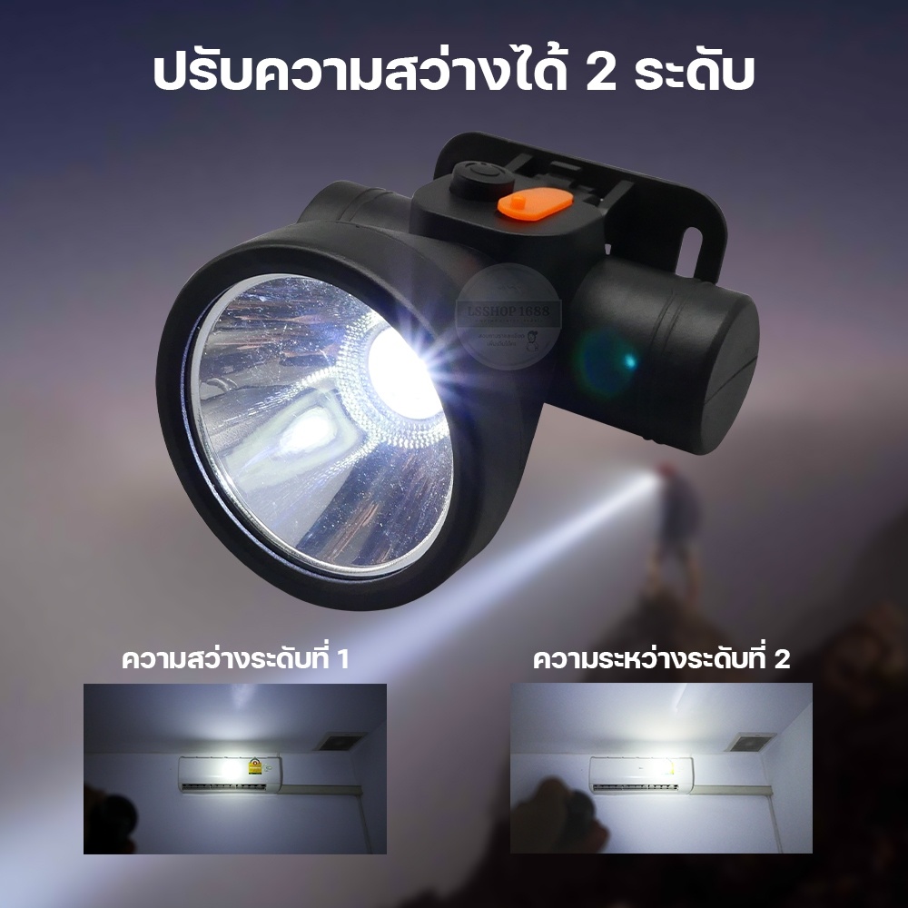 ไฟฉายคาดหัว LED ไฟฉาย ชาร์จได้ ปุ่มกดเปิด-ปิด ลุยฝนได้ กันน้ำ หม้อแบต ส่องกบ กรีดยาง Head Torch HLX ตรานก HL-632 - รูปที่ 2
