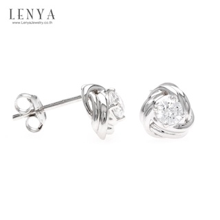 Lenya Jewelry ต่างหู ดีไซน์เก๋ ประดับเพชร DiamondLike ตัวเรือนเงินแท้ ชุบทองคำขาว