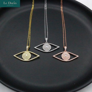 Le Darin สร้อยคอเงินแท้ จี้Evil Eye หรือนัยน์ตาปีศาจประดับเพชรเม็ดละเอียด ตัวเรือนชุบทองคำขาวเกรดพรีเมียม เสริมดวง นำโชค