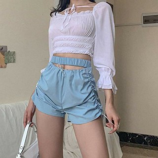 8.8 ✅พร้อมส่ง✅Sexy blue shorts high waist buttons