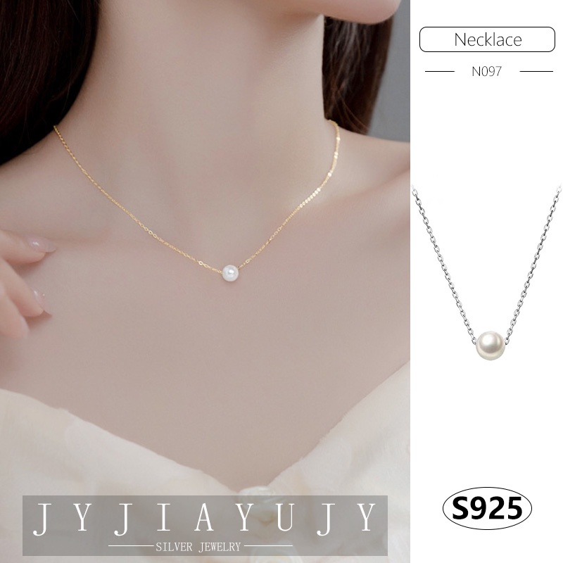 ✨J&y สีเงิน✨【พร้อมส่ง】สร้อยคอเงินแท้ 100% 925 ประดับไข่มุก 4 มม. 6 มม. กันแพ้ แฟชั่นเกาหลี ของขวัญ N