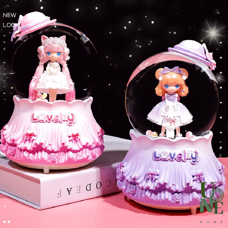 UoneHome พร้อมส่ง H097 กล่องดนตรีลูกแก้วเด็กสาวโลลิ เรืองแสง ฐานหมุนได้ ของขวัญวันเกิด มีบริการรับห่อของขวัญ+การ์ด