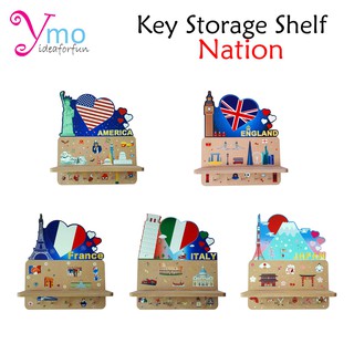 Key Storage Shelf ที่ห้อยกุญแจ ห้อยของพร้อมชั้นวางของอเนกประสงค์ Shelf Key ชั้นห้อยกุญแจ Handmade ไม้ Ymo 5 ลาย Nation