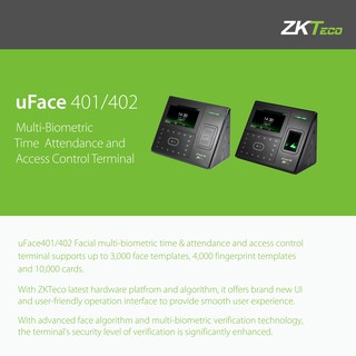 uFace 402 เครื่องสแกนใบหน้าและลายนิ้วมือ เพื่อบันทึกเวลาทำงาน รุ่นใหม่ สมรรถนะสูง จอสัมผัสใช้งานง่าย