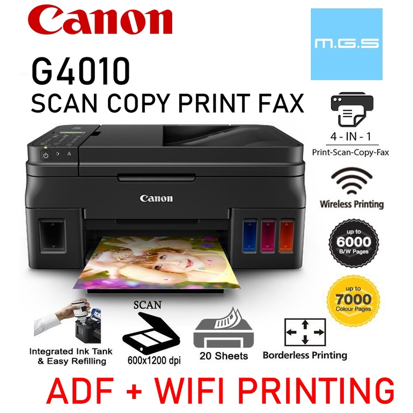 CANON G4010 WIRELESS FAX REFILL INK TANK PRINTER G2010/G3010/T510W