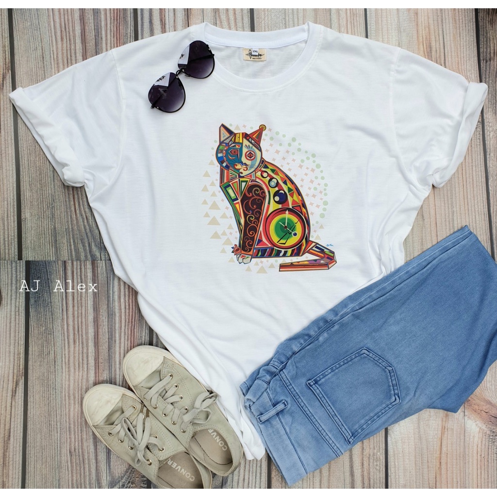 👕 เสื้อยืดลายแมว Cubism cat เสื้อยืดคอกลม สกรีนลาย ออกแบบเองไม่ซ้ำใคร ของใหม่ พร้อมส่ง