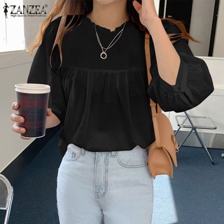 Zanzea เสื้อเบลาส์ลําลอง คอกลม แขนพัฟ สีพื้น สไตล์เกาหลี สําหรับผู้หญิง