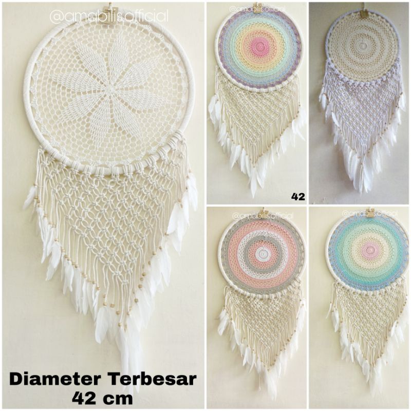 GANTUNGAN Dreamcatcher / ถัก / มาคราเม่ / ปารมย์ถักขนาดใหญ่ 42cm 27cm / ตกแต่งผนัง / ที่แขวนขนสัตว์
