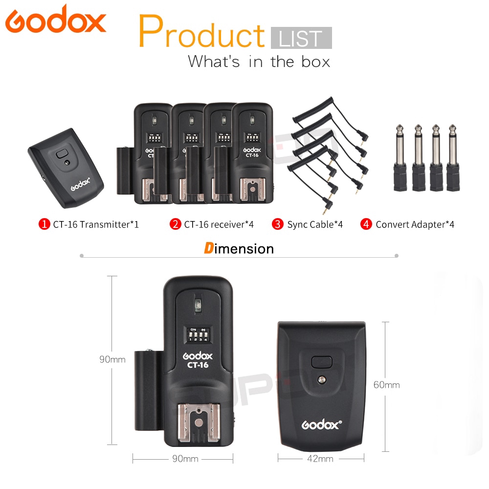 Godox CT-16 16 ช่องวิทยุไร้สายแฟลชทริกเกอร์เครื่องส่งสัญญา รูปที่ 3