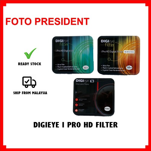 DIGIEYE I PRO HD UV FILTER/ ELITE LENS FILTER 37MM/40.5MM/49MM/52MM/55MM/58MM/67MM/72MM