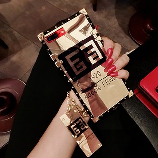 เคสมือถือ Oppo Reno8 T 4G/5G Reno7 Reno6 Reno5 Reno4 Reno3 Reno2 หรูหราแฟชั่นกระจกชุบทองสแควร์เคสโทรศัพท์