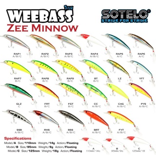 เหยื่อตกปลา เหยื่อปลอม เหยื่อปลั๊ก SOTELO - รุ่น ZEE MINNOW M23A(110mm)