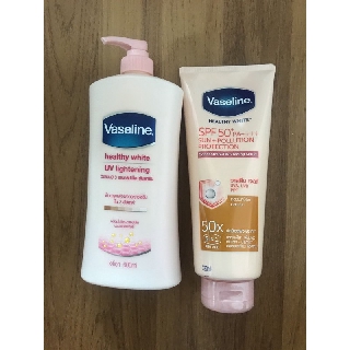 Vaseline แพคคู่ กันแดด spf50 pa++++ หลอดใหญ่ 320 ml แล้ว วาสลีน healthy white uv lightening lotion 600 ml