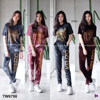 (6798) Set 2ชิ้น เสื้อแขนสั้นกับกางเกงขายาว   ผ้ากำมะหยี่