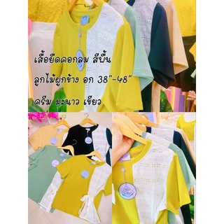 เสื้อผ้าสาวอวบอ้วน เสื้อคอวี สีพื้น แขนตุ๊กตา / แขนระบาย ราคาถูก อก 38"-48" [ รหัส 161-180 ]