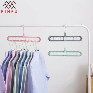 PINFU_SHOP ไม้แขวนเสื้อ 9 ช่อง จัดระเบียบ ประหยัดพื้นที่ ไม่หักงอ ตะขอหมุนได้ 360 องศา