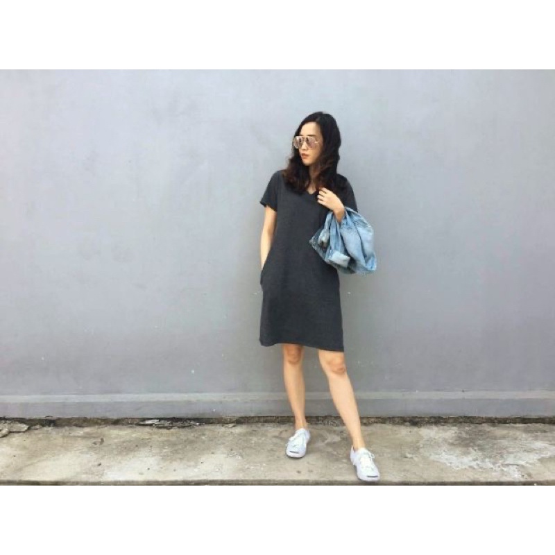 เดรสสีเทาดำ แบรนด์ Wara Closet มือ2