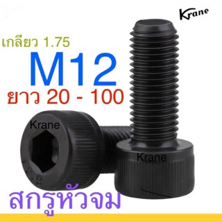 สกรูหัวจม ดำ M12 เกลียว 1.75 ยาว 20-150