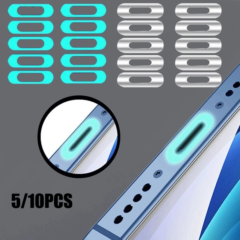 สติกเกอร์ฟิล์มใส ป้องกันรอยขีดข่วน พอร์ตชาร์จโทรศัพท์ แท็บเล็ต เรืองแสง สําหรับ iPhone Type-C Micro USB 5 10 ชิ้น