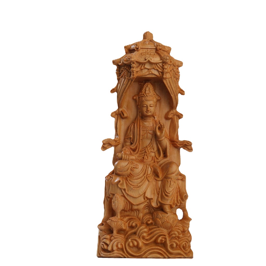 ✎❄Guanyin Buddha Statue Exquisite Home Decoration Carving Wood Sculpture Desk Figurine Ornaments