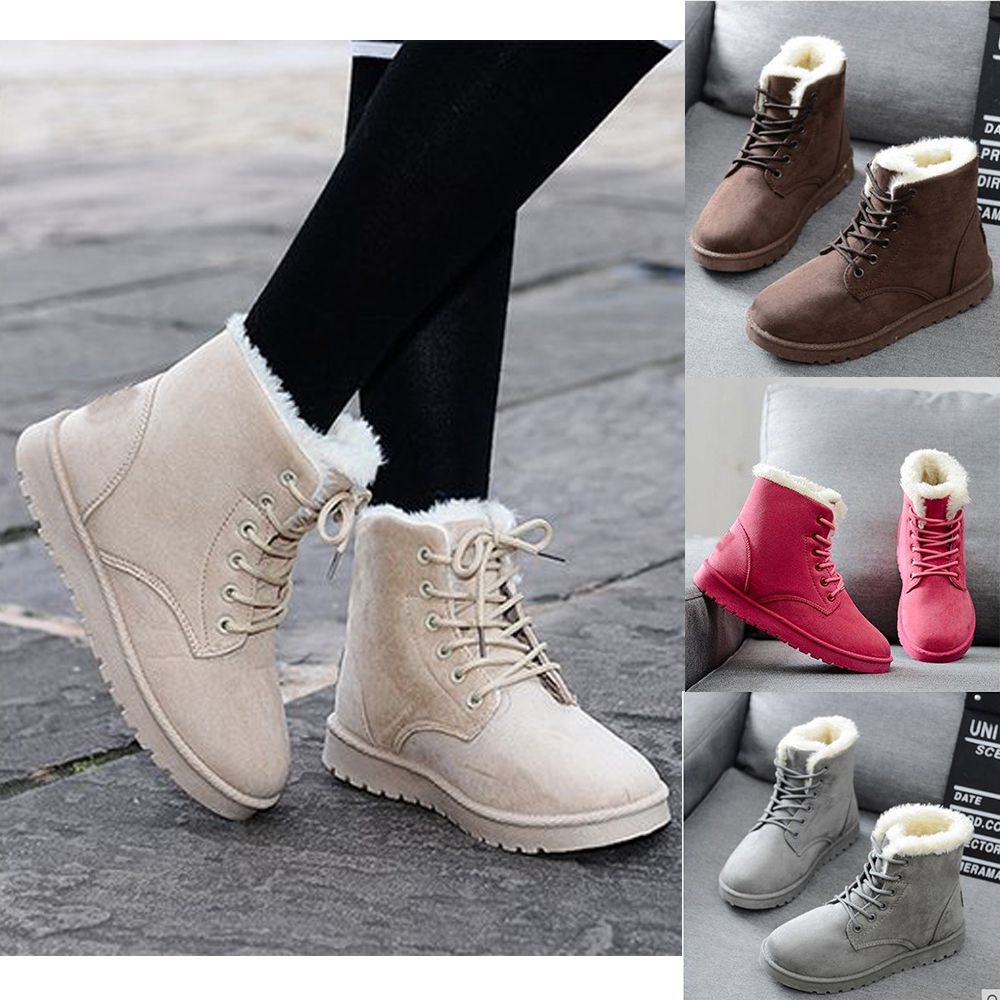 Cozy And Chic Womens Winter Faux Suede Fur Lined Snow Boots Lace-up