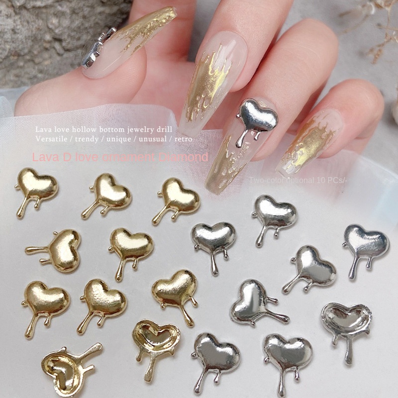 อุปกรณ์เสริมสำหรับเล็บโลหะผสมลาวา 10PC / เครื่องประดับเล็บรูปหยดน้ำรูปหัวใจ / เครื่องประดับเพชรเล็บโลหะ