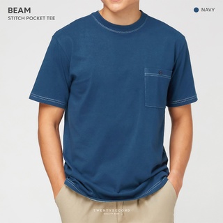 TWENTYSECOND เสื้อยืดแขนสั้น รุ่น BEAM STITCH POCKET TEE (Oversized fit) - สีกรม / Navy